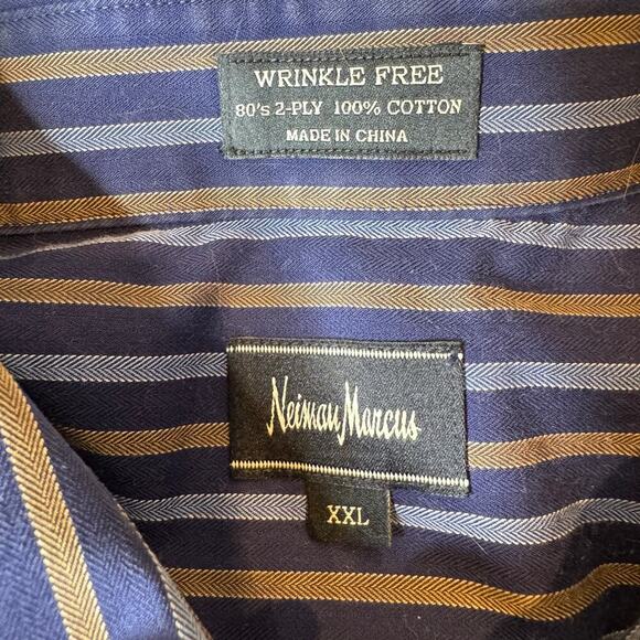 Neiman Marcus Men’s Wrinkle Free Button Down L/S Shirt XXL Blue/Gold Stripe - Picture 4 of 5